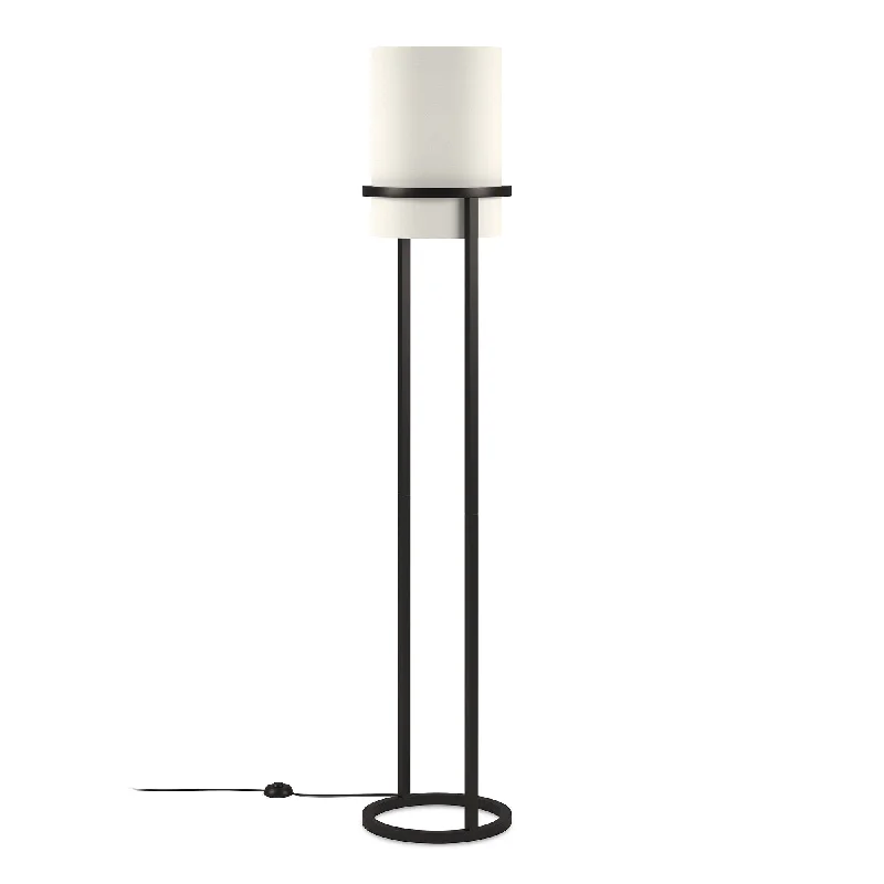 62" Black Column Floor Lamp With White Fabric Drum Shade