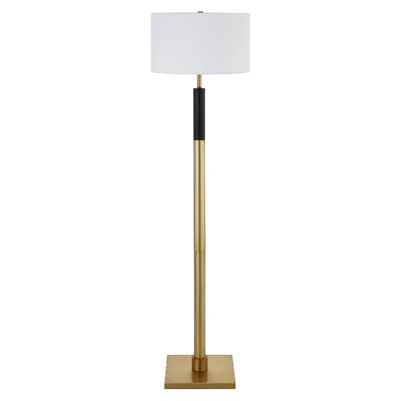 62" Black Traditional Shaped Floor Lamp With White Frosted Glass Drum Shade