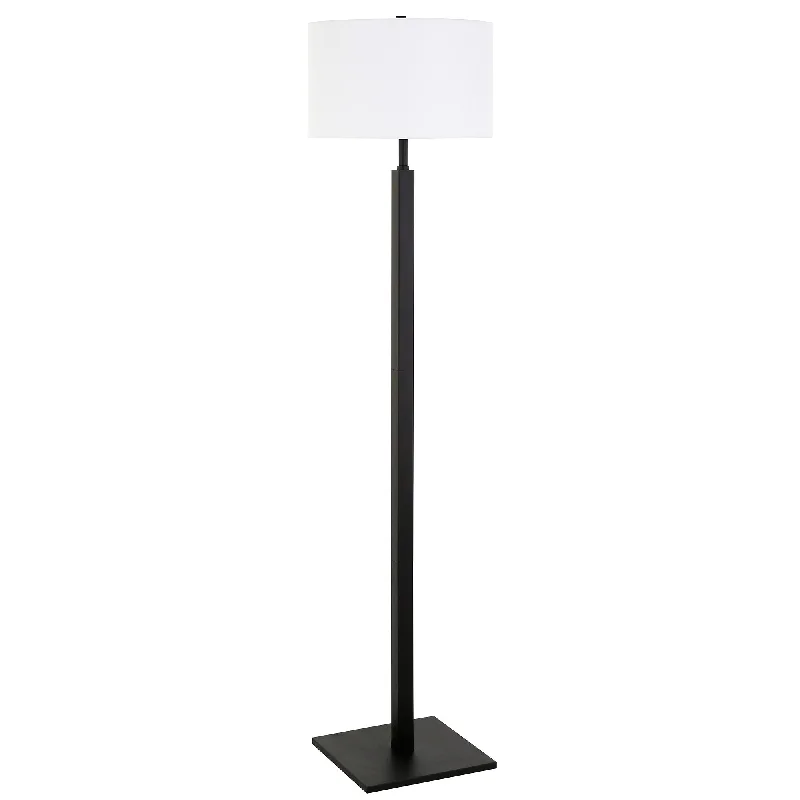 62" Black Traditional Shaped Floor Lamp With White Frosted Glass Drum Shade