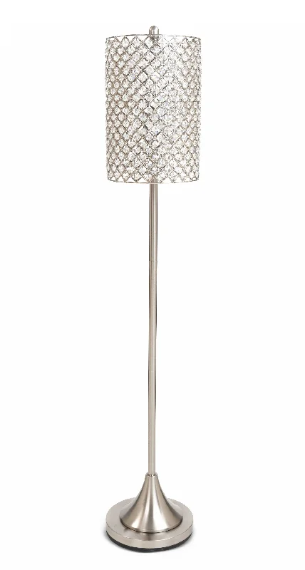 62" Silver Chrome Floor Lamp With Clear Faux Crystal Drum Shade