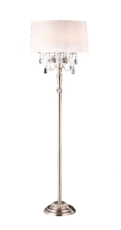 62" White Three Light Candelabra Floor Lamp With White Drum Shade