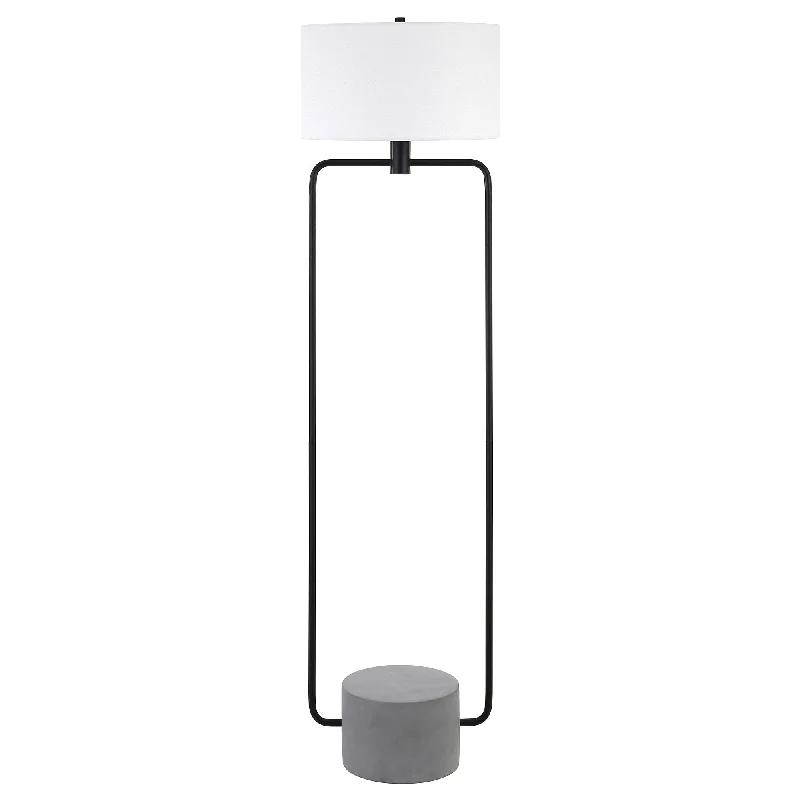 63" Black Column Floor Lamp With White Frosted Glass Drum Shade