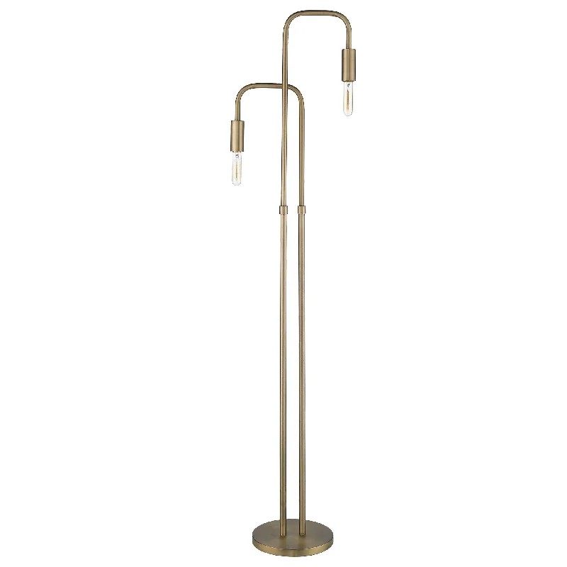 63" Brass Two Light Torchiere Floor Lamp