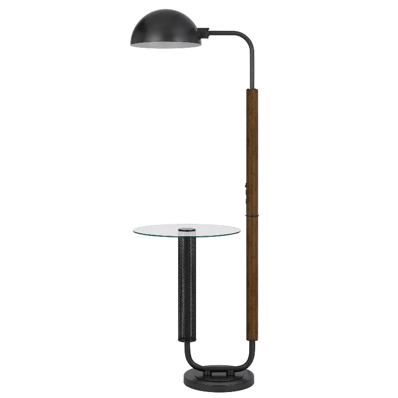 63" Brown Tray Table Floor Lamp With Bronze Transparent Glass Dome Shade