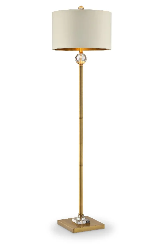 63" Gold Column Floor Lamp With Off-White Drum Shade