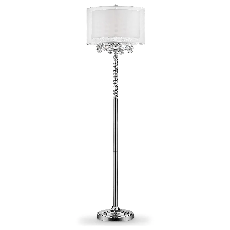 63" Steel Three Light Candelabra Floor Lamp With White Drum Shade