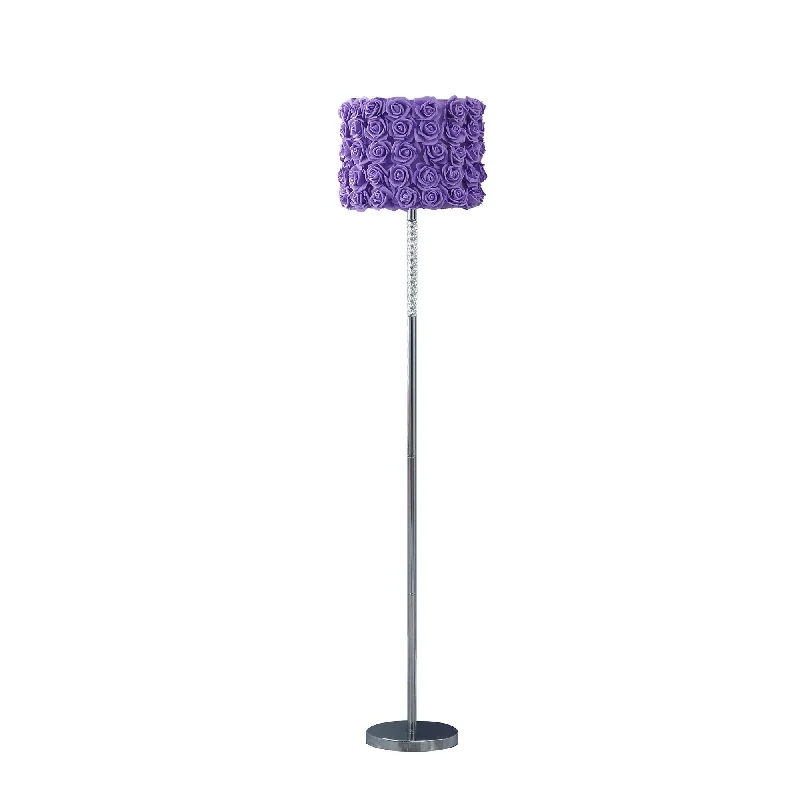 63" Steel and Acrylic Floor Lamp With Purple Flowers Fabric Drum Shade