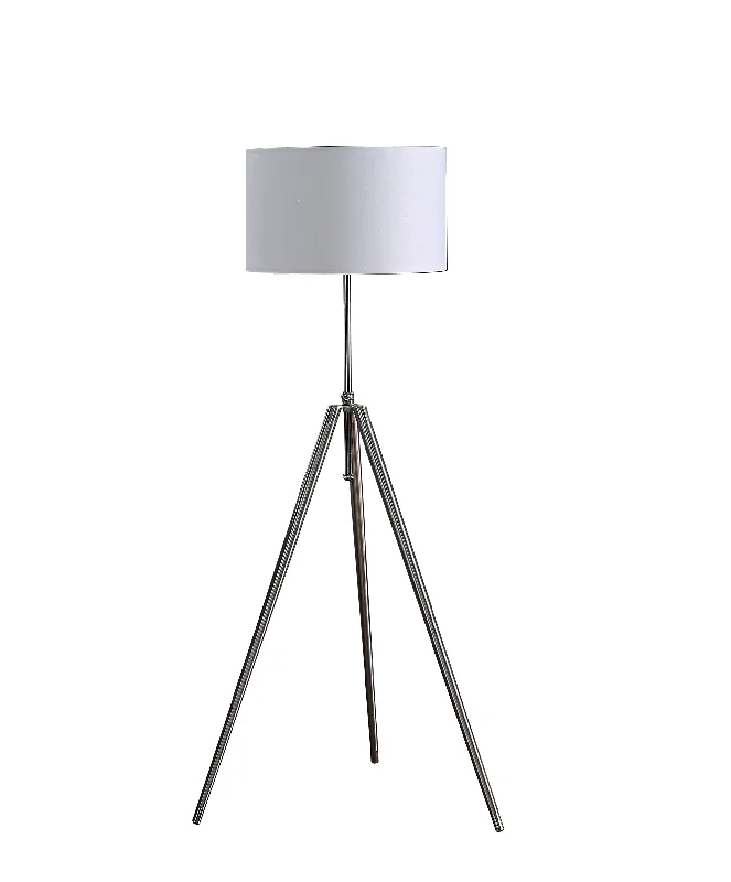 64" Chrome Adjustable Tripod Floor Lamp With White Shade