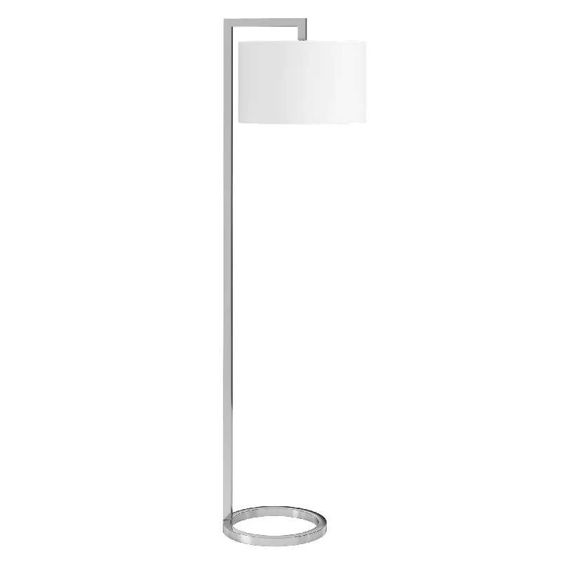 64" Nickel Traditional Shaped Floor Lamp With White Frosted Glass Drum Shade