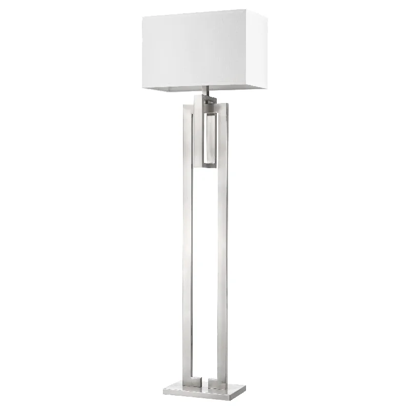 64" Nickel Traditional Shaped Floor Lamp With White Rectangular Shade