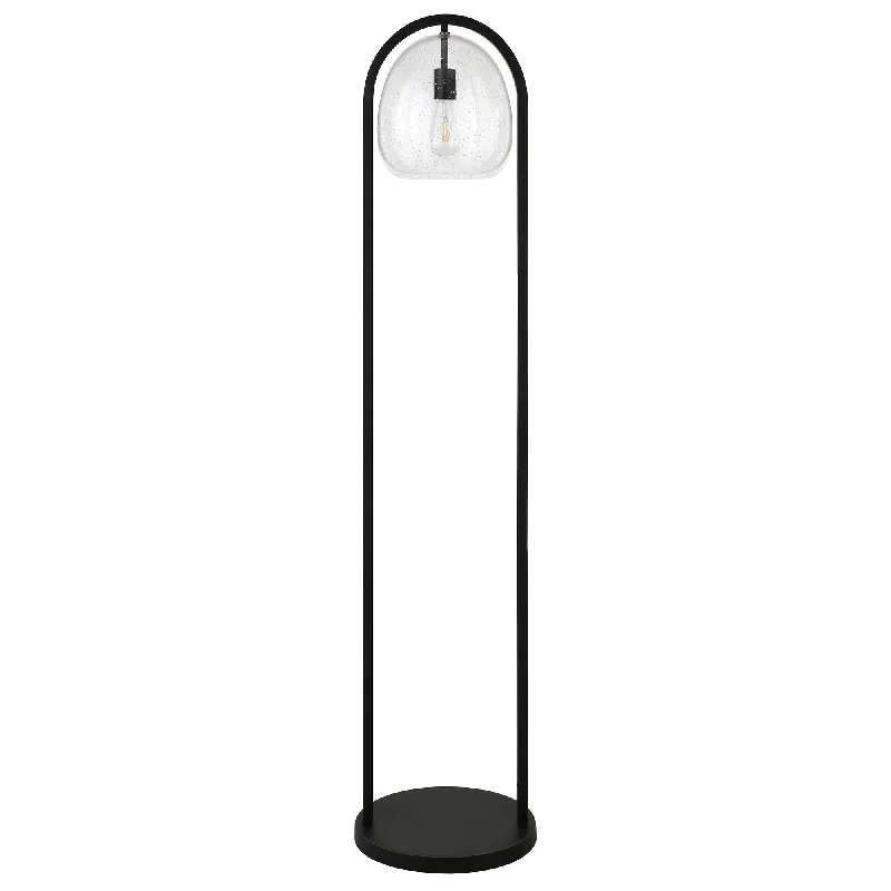 65" Black Column Floor Lamp With Clear Seeded Glass Globe Shade