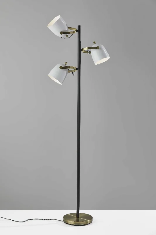 65" Bronze Three Light Tree Floor Lamp With White Solid Color Bell Shade