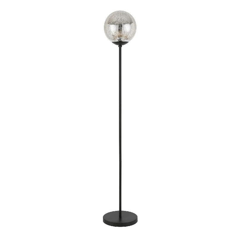 66" Black Floor Lamp With Gold Mercury Glass Globe