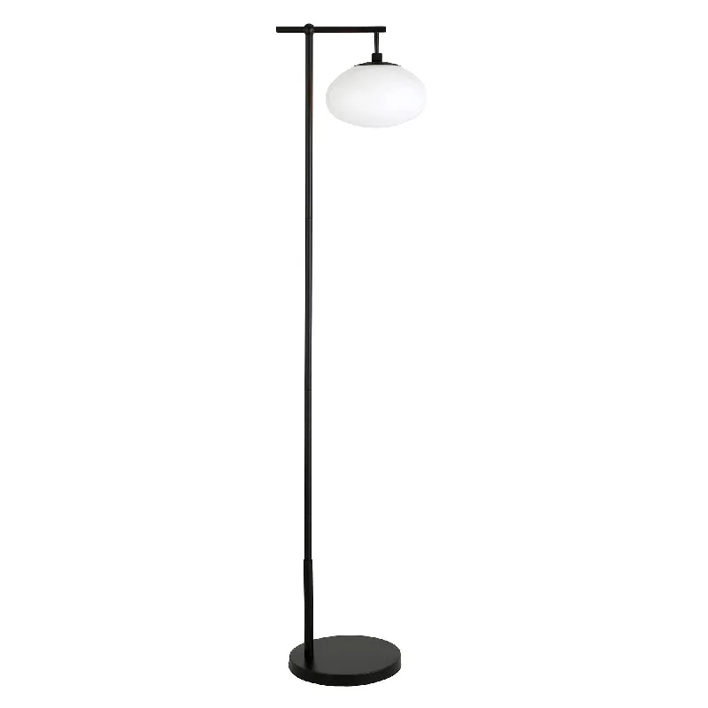 68" Black Reading Floor Lamp With White Frosted Glass Globe Shade