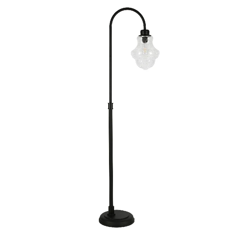 70" Black Arched Floor Lamp With Clear Seeded Glass Empire Shade