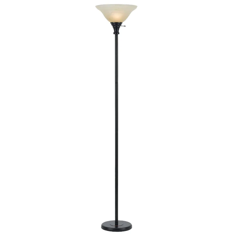 71" Bronze Torchiere Floor Lamp With Beige Frosted Glass Dome Shade