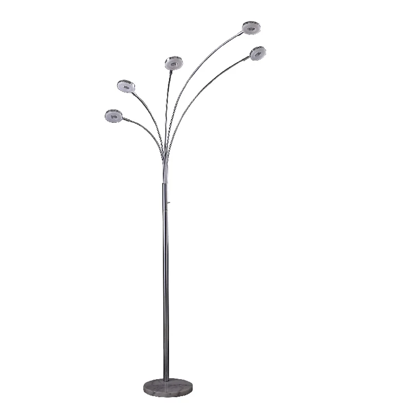 80" Silver 5 Light Contempo Arc LED Floor Lamp