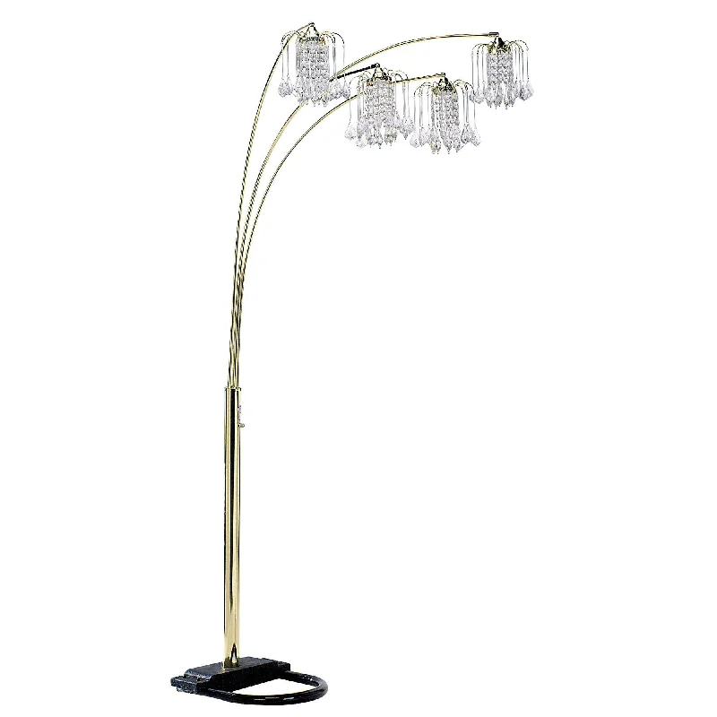 84" Gold Four Lights Tree Floor Lamp With Clear Chandelier Shade