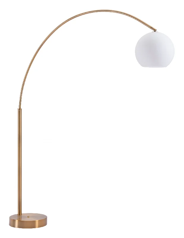 75" Brushed Brass Floor Lamp With White Glass Shade