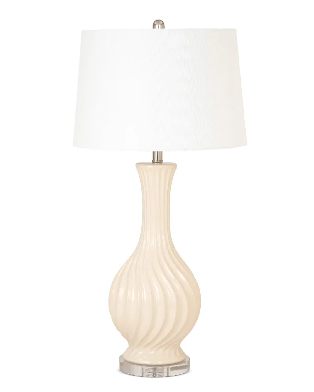 Set of Two Beige Curved Ceramic Table Lamps