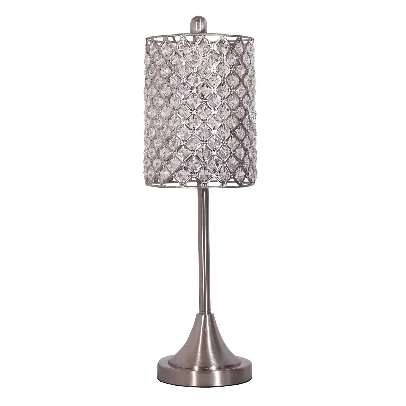 Set of Two 24" Silver Metal Table Lamp With Clear Drum Shade