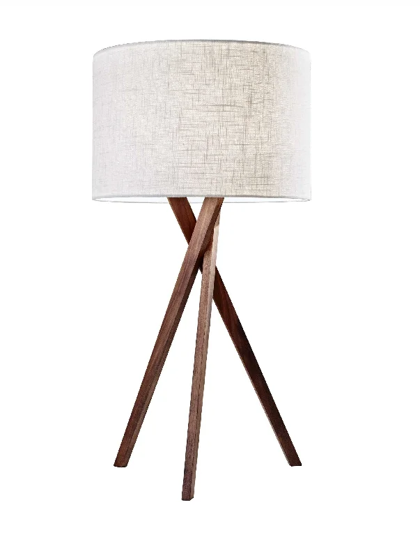 Tripod Leg Walnut Wood Table Lamp