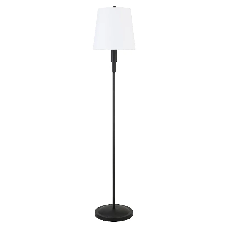 60" Black Floor Lamp With White Fabric Drum Shade