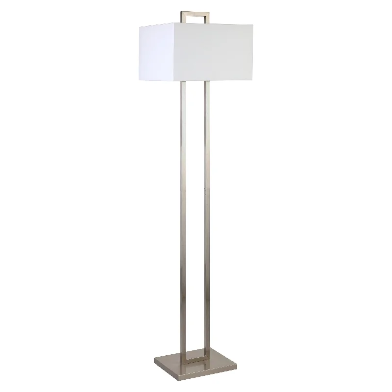 68" Nickel Traditional Shaped Floor Lamp With White Frosted Glass Rectangular Shade