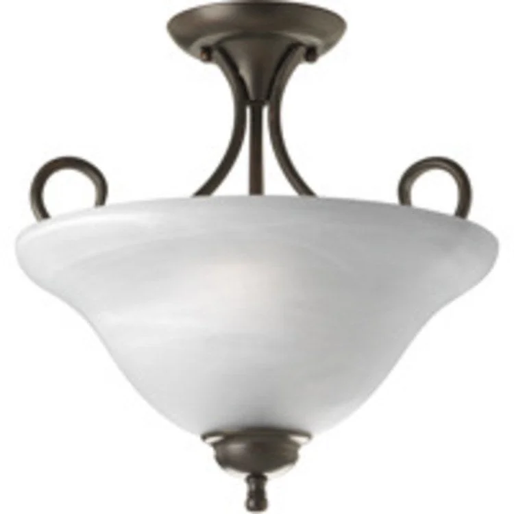 Ceiling Light Melon Semi-Flushmount 2 Lamp Antique Bronze Glass or Shade Alabaster 60 Watt